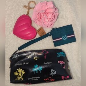 Victoria's Secret Black Multi-Color Clutch Puffy Heart Coin Purse And Wristlet